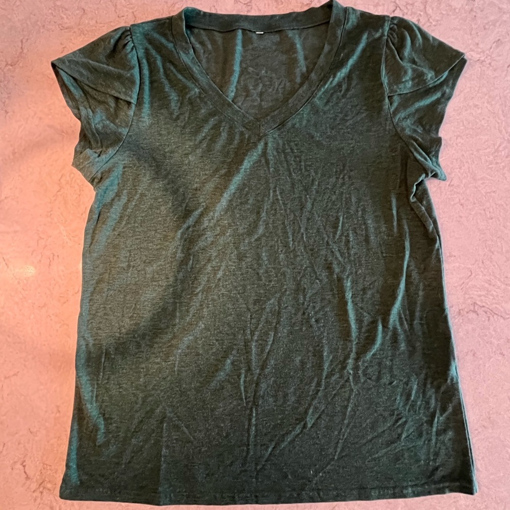 Green V-Neck Women's Top